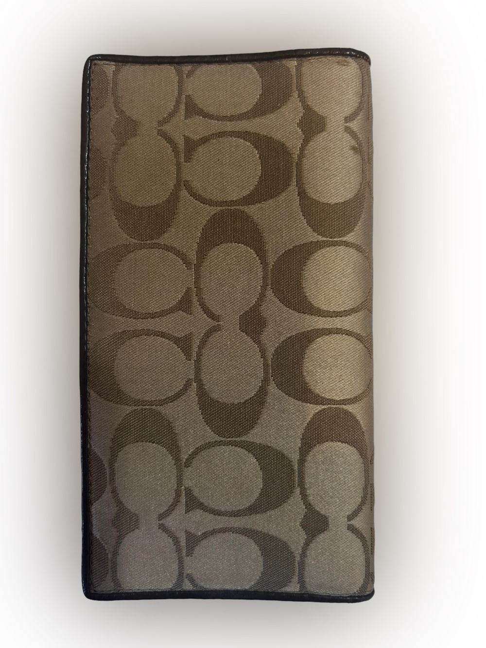 Coach Signature Canvas Checkbook Wallet 4081 - Khaki Jacquard Brown Leather Trim